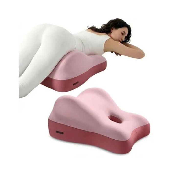 Perna ergonomica suport, spuma cu memorie, forma curbata 3D pentru sezut si culcat, husa detasabila lavabila, roz, 1 buc