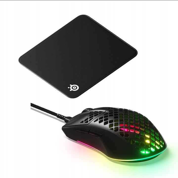 Egér gaming SteelSeries Aerox 3 Onyx fehér 59g + egérpad QcK Medium szett