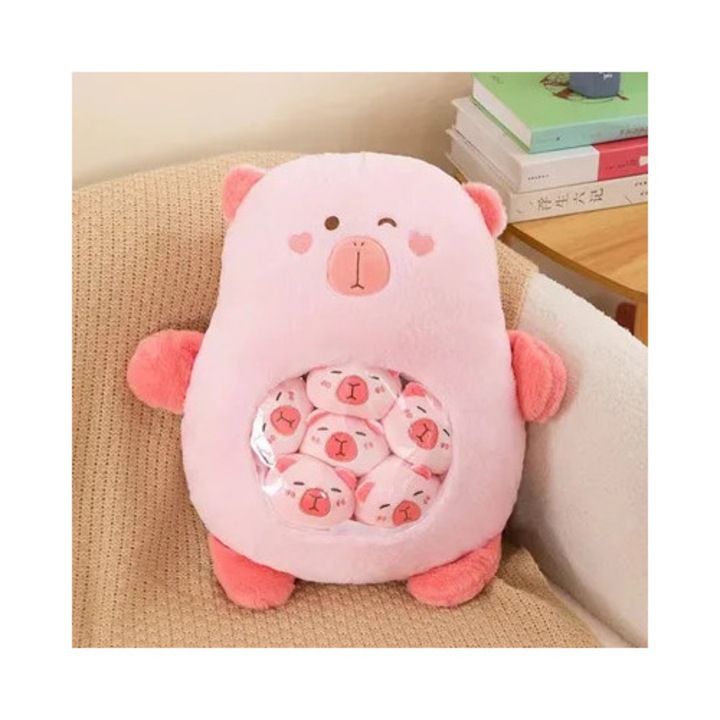 Set peluche capybara cu 6 piese, roz, 30x20x15cm