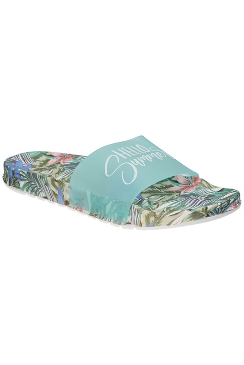 Obraz produktu Papuci dama American Club NH212, slip-on, usori, cu model floral si talpa din spuma antiderapanta, Verde menta, 40