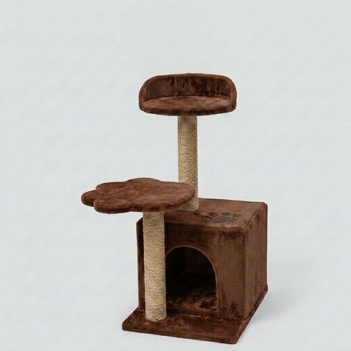 Macskajáték torony, 2 megfigyelő platform, 2 házikó, 1 kaparófa, extra puha bélés, 35x35x75cm, coffee