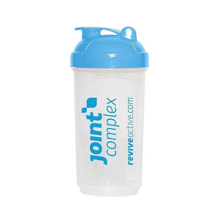 Shaker/bidon Reviveactive Joint Complex, mérőskálával, könnyen záródó kupakkal, BPA-mentes, mosogatógépben mosható, átlátszó/kék, 400 ml