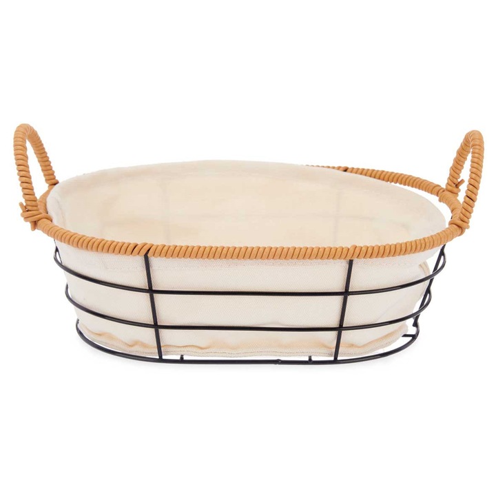Cos Depozitare Sarma, Kinvara, Cadru Metalic Cu Insertie Textila, Manere Din Juta, Design Rustic Modern, Captuseala Detasabila Si Lavabila, Ideal Pentru Paine Fructe Sau Cosmetice, Organizator Practic, Aspect Natural, 31x21x13 cm, Crem