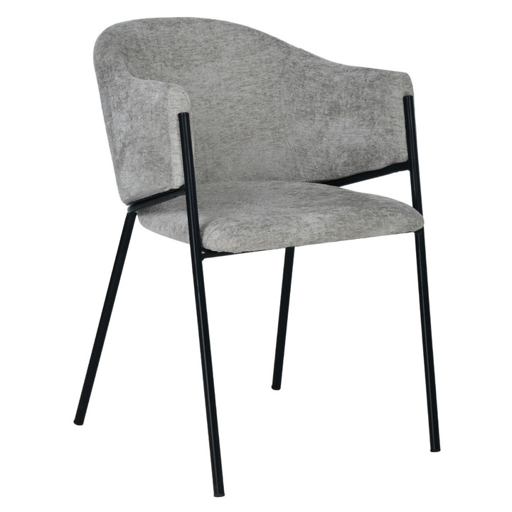 ROZA Kárpitozott Szék, HowHomely, Puha és Kényelmes Ülés, Integrált Kartámaszok, Ergonomikusan Profilozott Háttámla, Stabil Fém Lábak, Modern Minimalista Design, Ideális Étkezőbe, Nappaliba Vagy Irodába, Skandináv Stílus, Szürke