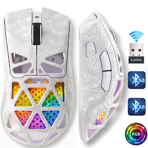 Mouse Gaming Profesional, FURYCUBE G11, 6 Butoane customizabile, DPI 24 000, Multi-device, 1000Hz, Soft Butoane, Ultra-usor 65gr, Mouse Wireless Fără Fir, Bluetooth, Baterie 400mAh, Mouse lumini RGB, Mouse Ergonomic, Mouse Gaming, Universal, Alb
