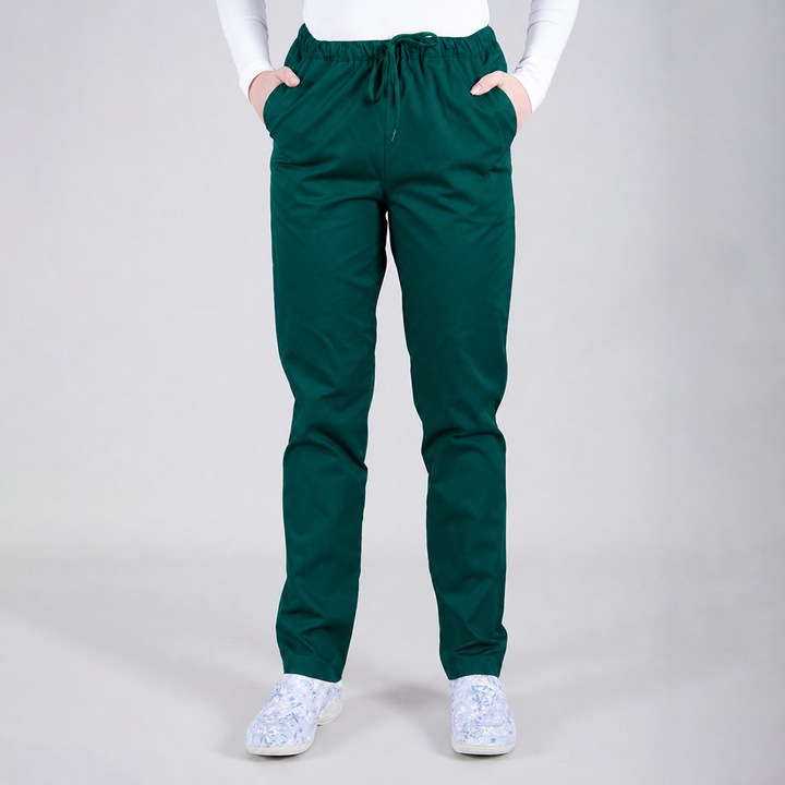 Pantalon medical unisex Clio, model stretch, cu snur, culoare verde padure, marime M