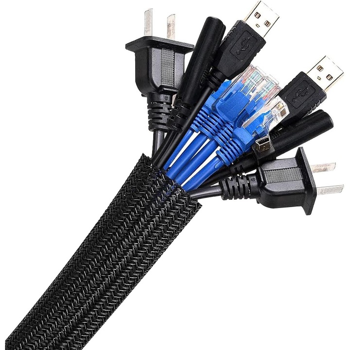 Manson flexibil reglabil pentru cablu de 3 metri, organizator de cabluri de 12-20 mm, organizator de cabluri din PET impletit, husa de cablu de birou pentru cabluri TV/PC/USB/audio/video - 3 metri/9, 84 ft