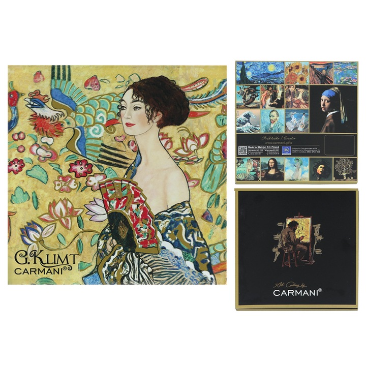 Suport pahar Carmani Gustav Klimt femeie evantai sticla patrat