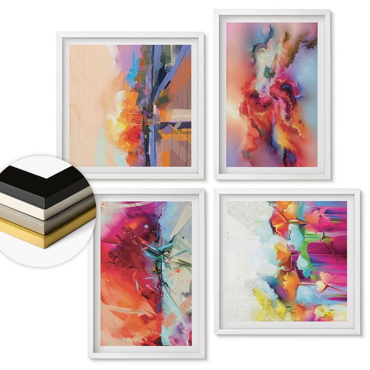 Комплект картини, Coloray, 50x50 см + 40x60 см, розово, 4 части