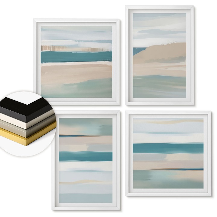 Комплект картини, Coloray, Абстрактни сини пейзажи, Туркулз, 50x50 см + 40x60 см