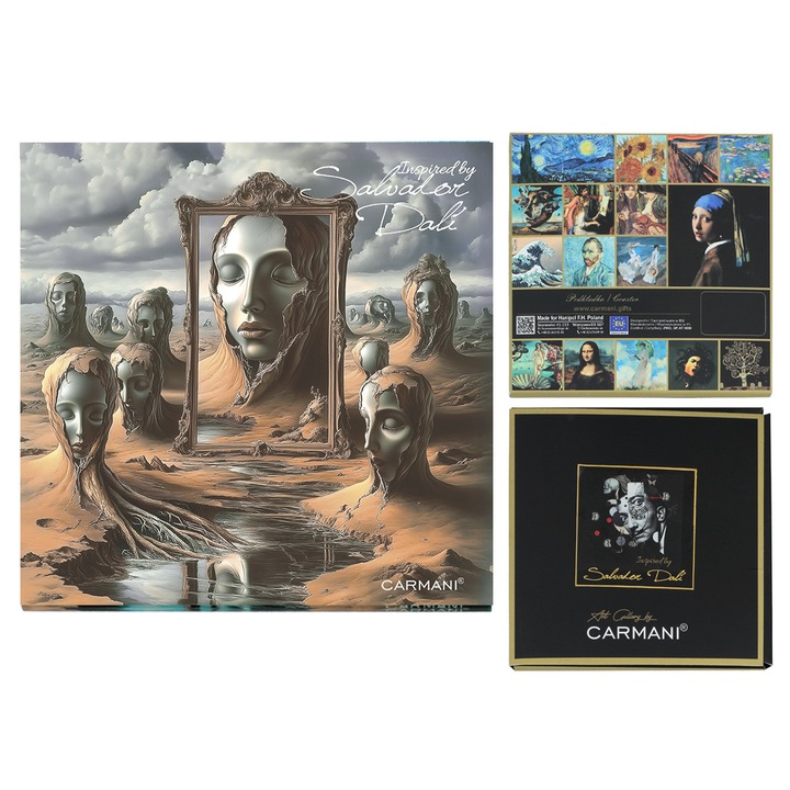 Suport pahar Carmani, coaster Salvador Dali, sticla, patrat, imprimat cu lucrarea lui Salvador Dali, Multicolor