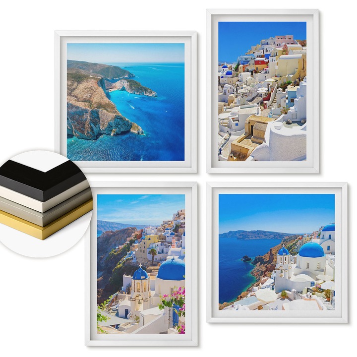 Комплект картини, Coloray, Пейзаж архитектура на Санторини, светлосин, 50x50 см + 40x60 см