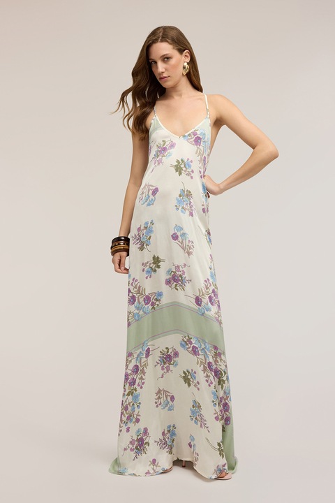 Motivi, Rochie maxi cu model floral, Lila/Alb murdar/Verde fistic