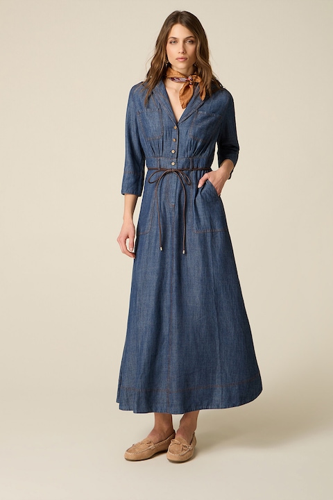 Oltre, Rochie midi cu buzunare laterale, Bleumarin