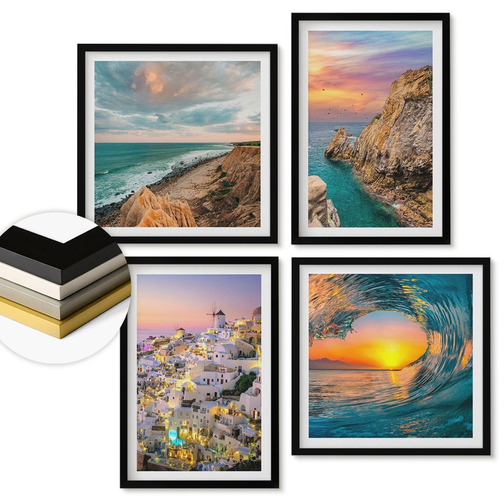 Комплект картини, Coloray, 50x50 см + 40x60 см, черна рамка, розово