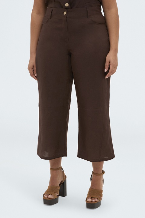 Fiorella Rubino, Pantaloni kick flared din amestec de in, Maro inchis, 48