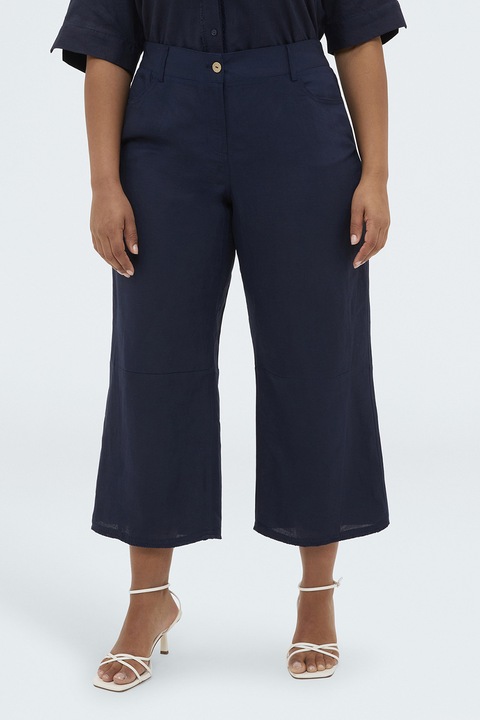 Fiorella Rubino, Pantaloni kick flared din amestec de in, Bleumarin, 42