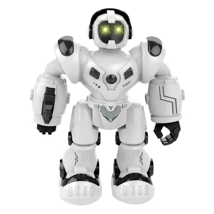Fekete-fehér robot játék mozgással, zenével és fényekkel, 20 cm