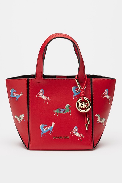 Michael Kors, Geanta convertibila din piele cu maner si imprimeu Jordi, Rosu