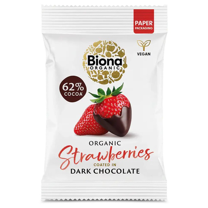 Capsuni invelite in ciocolata neagra bio 45g Biona