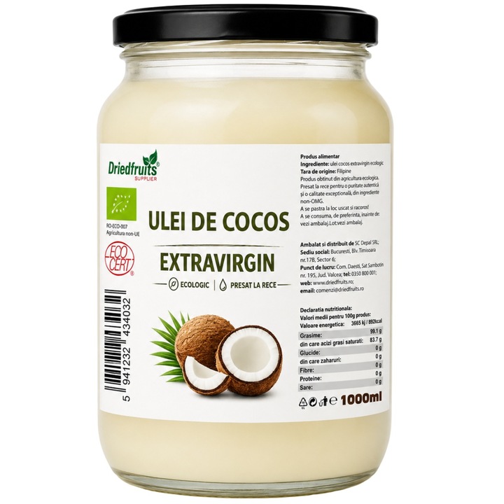 Ulei cocos extravirgin BIO (presat la rece) - 1000 ml