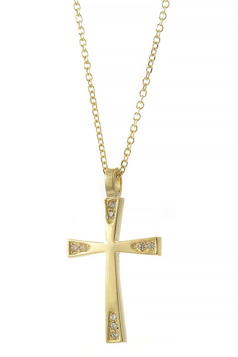 Pandantiv crucifix/colier din aur 9K cu zirconii si finisaj lucios, GO73626, auriu