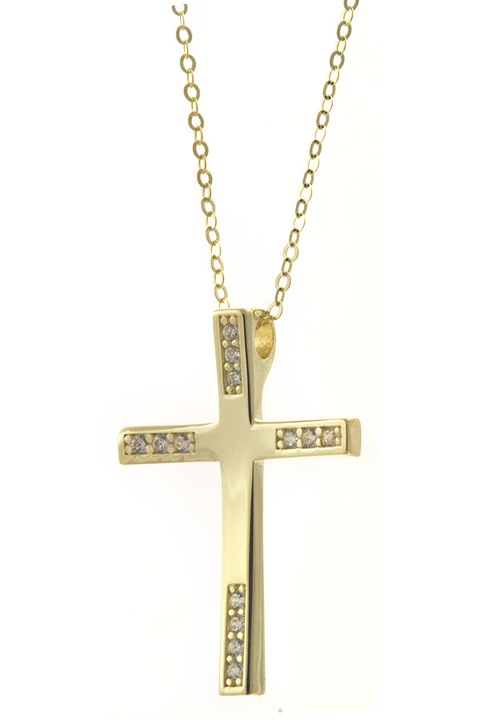Pandantiv cruciulita din aur 9 carate cu zirconii, Model GO73767, Auriu