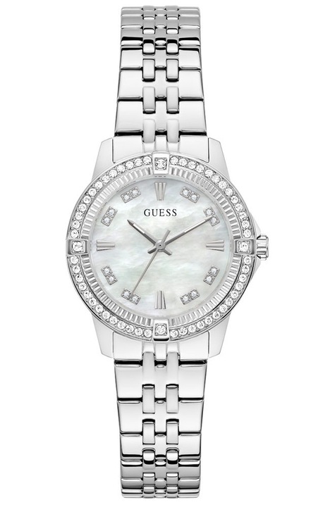 GUESS, Női karóra rozsdamentes acél szíjjal, cirkónia kristályokkal, Colette Crystals GW1027L1, Ezüst/fehér