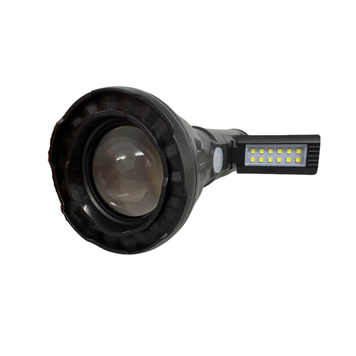 Мултифункционален LED фенер с USB презареждане, с регулируем зуум, XPE + 12 SMD, странична светлина с регулиране на 90°