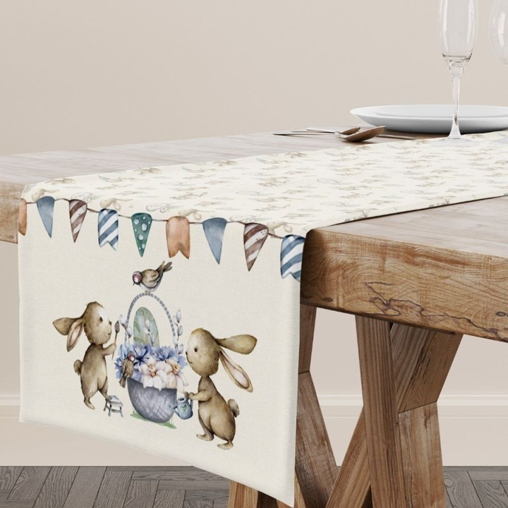 Játékos mintás dekoratív asztalterítő, 100% pamut, 40x200 cm, Lenjerii Deosebite, Feta