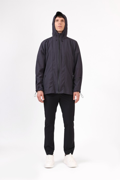 Colectie Perfect 10 by Nadia, Geaca parka unisex, subtire, cu fermoare Aqua guard si snururi de ajustare, Gri