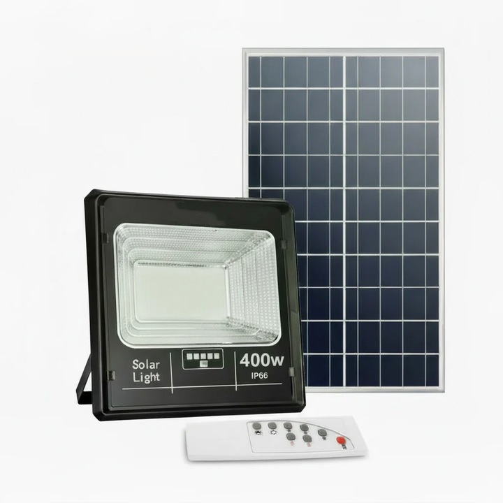 Napelemes reflektor 100W, IP66, Akkumulátor jelzővel, Távirányítóval, 6500k, Casa Shop