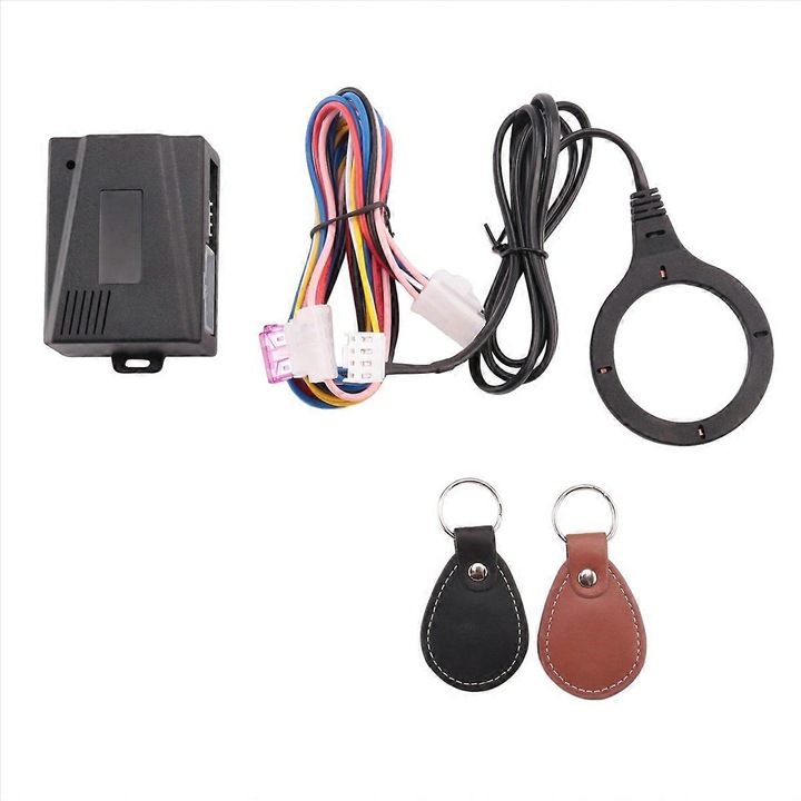 Autó lopásgátló rendszer motor indító/leállító gombbal, RFID, fekete, 17x14.5x5cm