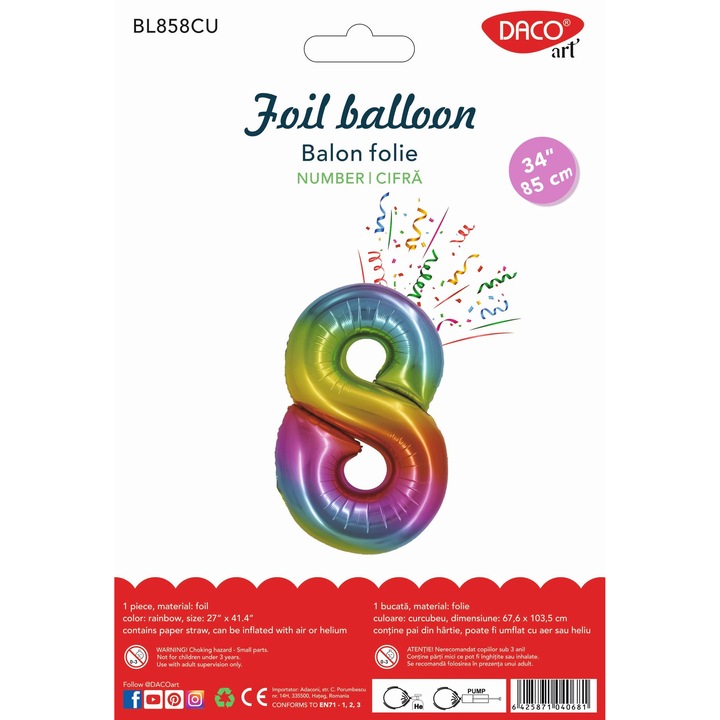 Balon Folie Cifra 0 Curcubeu 85 Cm Daco Bl850Cu