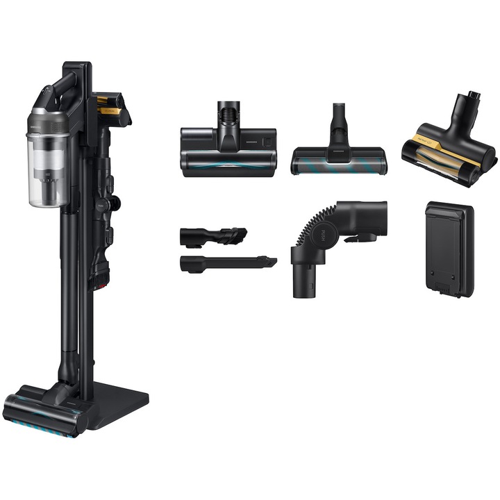 Aspirator Vertical JET 95S, Samsung VS70H28GFC/GE, Putere aspirare 280W ‎, 25.2 V, 0.8l, filtrare HEPA, autonomie 60 de minute, black chrometal