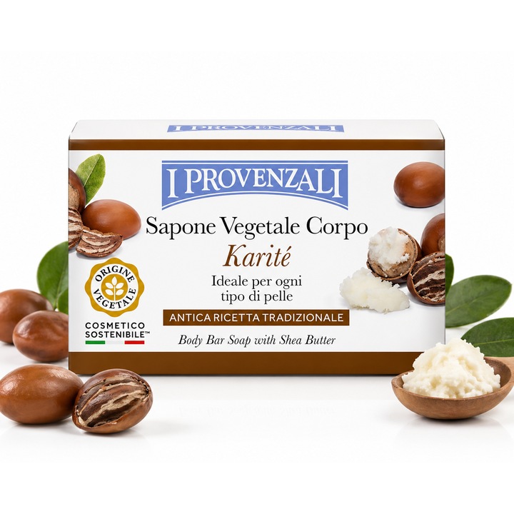 I Provenzali Твърд Сапун за Тяло с Карите 250 г, Shea Butter, Екстра Кадифен, Интензивна Хидратация, Растителен Произход, За Суха и Чувствителна Кожа, Внос Италия