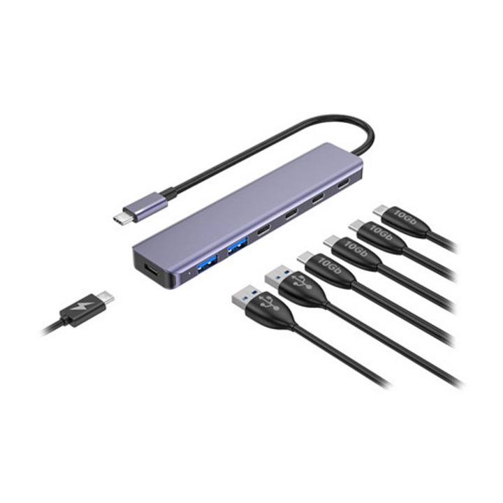 Мултифункционален USB-C адаптер 7-в-1 от алуминий 10Gbps с бързо зареждане PD 100W за лаптопи и таблети