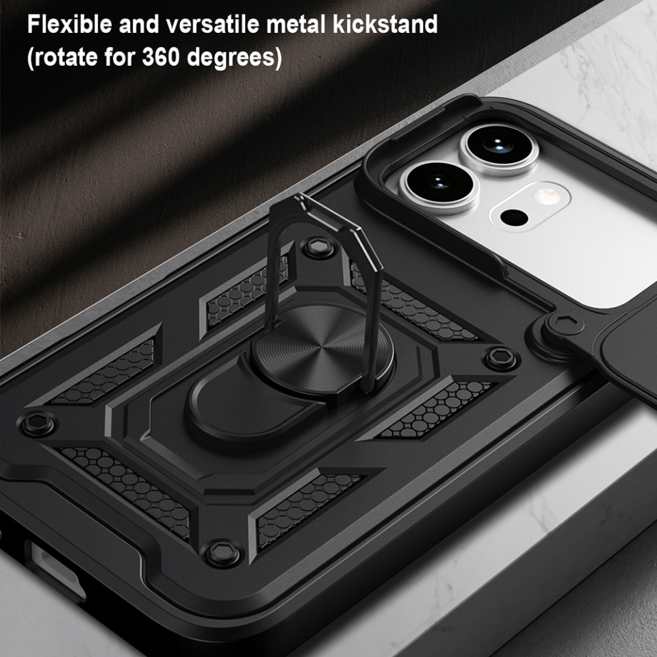 Husa pentru Honor 600 / 600 Pro, protectie camere, Inel magnetic, set cu sticker, CamShield, Albastru
