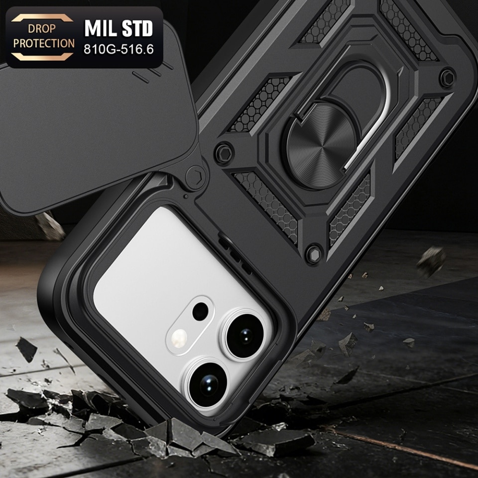 Husa pentru Honor 600 / 600 Pro, protectie camere, Inel magnetic, set cu sticker, CamShield, Albastru