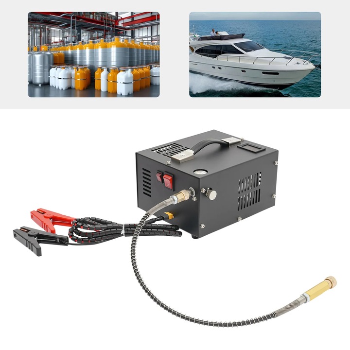 Compresor de aer portabil, Pompa pentru anvelope 12V, Inalta presiune, Alimentare de la bateria auto, Racire cu aer, Compact 20×17×12 cm, Greutate 5 kg, Stecher EU