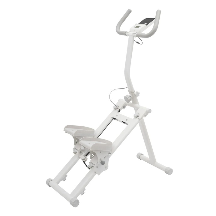 Stepper pentru urcat scari, Aparat fitness, Rezistenta reglabila, Max 120 kg, Dimensiuni 37, 5×85, 5×114–125 cm, Pedale 19 cm, Alb