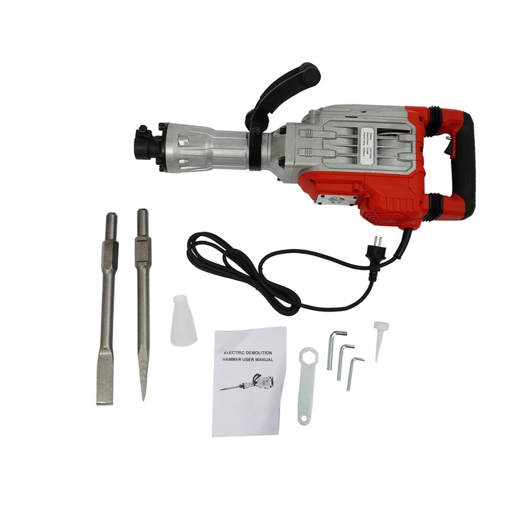 Ciocan demolator electric, Ciocan de spart, 1700 W, 60 J, 1900 lovituri/min, 220 V 50 Hz, motor cu bobinaj din cupru, Argintiu