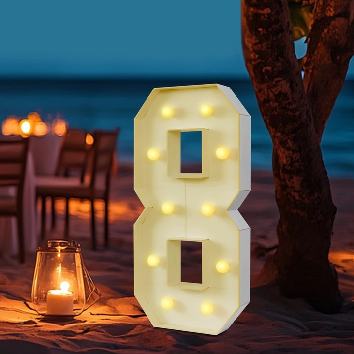 Светеща LED цифра 0, Декоративен 3D панел, Височина 100 см, Топло бяло 2000–3000K, Крафт картон, За сватби и абитуриентски церемонии, Бял