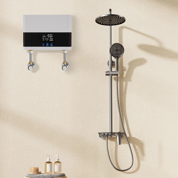 Incalzitor de apa electric, Instant, 6000 W, 220 V, Montaj pe perete, Ecran tactil, Pentru baie, Argintiu
