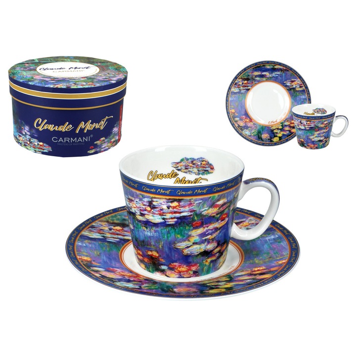 Cana espresso Carmani Claude Monet, portelan, alb, 80ml