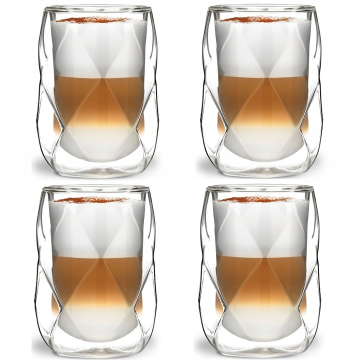 Vialli Design Geo 4 db termikus pohár készlet, 350ml, átlátszó, 12x8cm