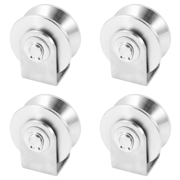 4 db V-hornyos görgő készlet, 304 rozsdamentes acél, 48x22mm, ezüst, 300 kg teherbírás