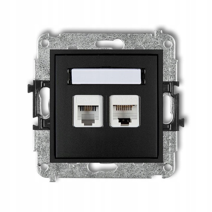 Мрежов контакт (компютърен контакт) Karlik MINI 12MGTK Cat5e RJ45 + RJ11, IP20, матово черен, 1 бр