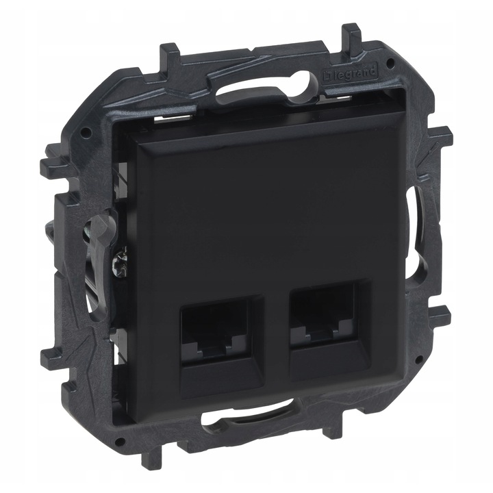 Priza internet Legrand Niloe Step 863560B, 2x RJ45, categorie 5e UTP, montaj incastrat, negru mat, 1 buc