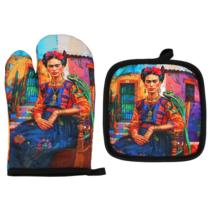 Carmani Frida Kahlo önarckép többszínű konyhai kesztyű szett